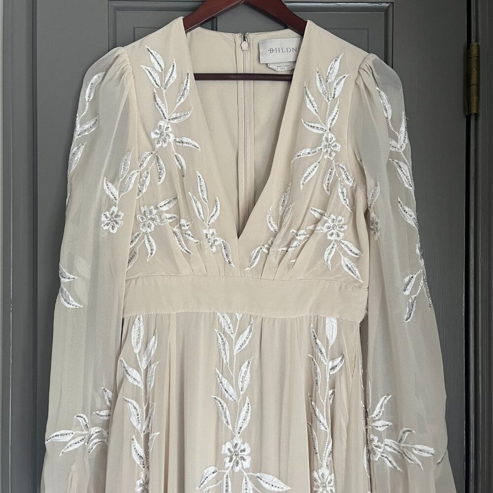 BHLDN Belize Embroidered A-Line Long-Sleeve V-Neck Gown - Picture 3 of 7